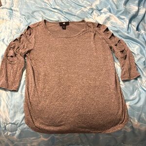 XS, grey, half sleeve, thin, shirt with cutout design on sleeves.
